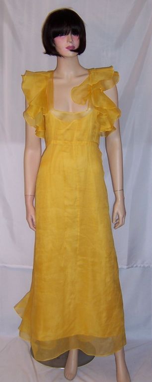 1930's Canary Yellow Organza Gown with Ruffles