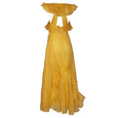 1930's Canary Yellow Organza Gown with Ruffles