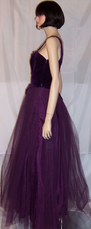 1950's Violet Tulle & Velvet Ball Gown For Sale 1