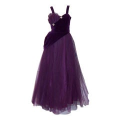 1950's Violet Tulle & Velvet Ball Gown