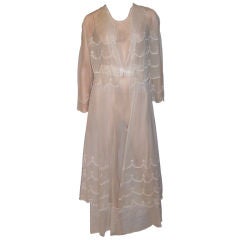 Antique Edwardian Off-White, Tea Gown  with Scalloped Embroidery