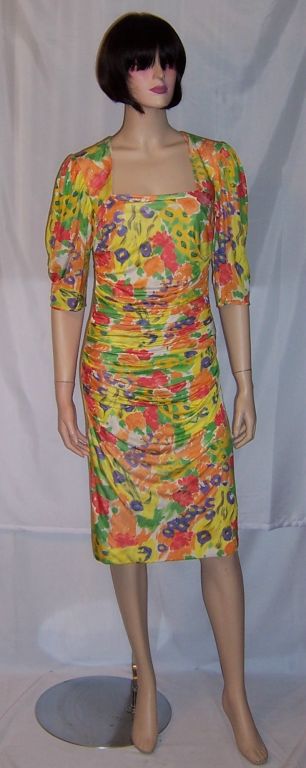 Ungaro Parallele Paris  Floral Printed Silk Dress For Sale 6