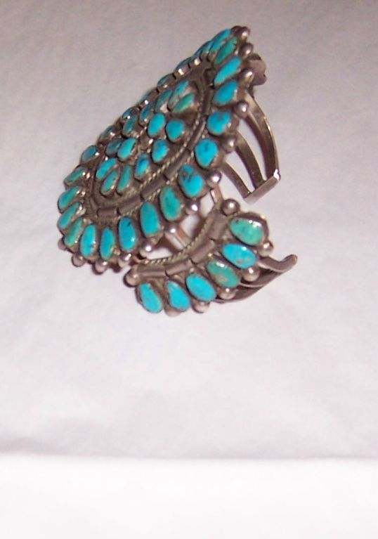 Older Native American Indian Turquoise Cluster Cuff Bracelet