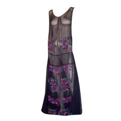 1920's Black Chiffon Tabard-Style Gown/ Multi-Colored Beadwork