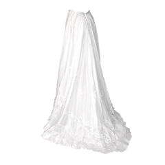 Antique Victorian Long White Skirt with Train with Lace and Appliques
