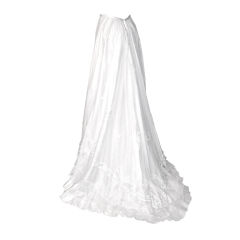 Victorian Long White Skirt with Train with Lace and Appliques