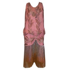 1920's Rose Colored Flapper Dress with Gold & Silver Embroidery