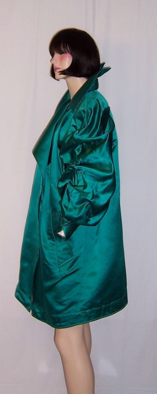 Women's Claude Montana-Viridian Green Silk Coat For Sale