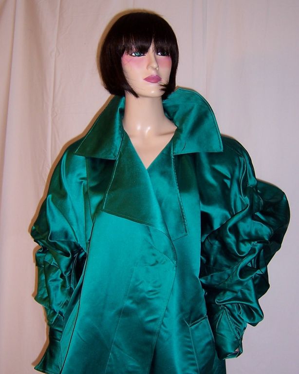 Claude Montana-Viridian Green Silk Coat For Sale 1