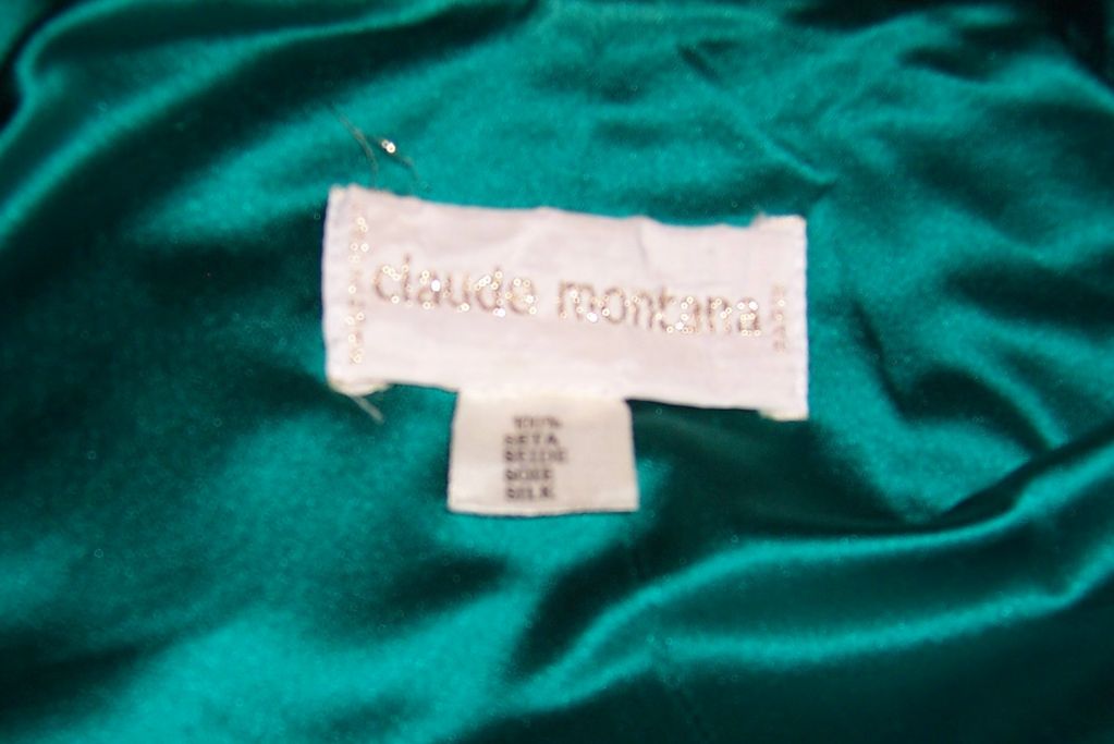 Claude Montana-Viridian Green Silk Coat For Sale 2