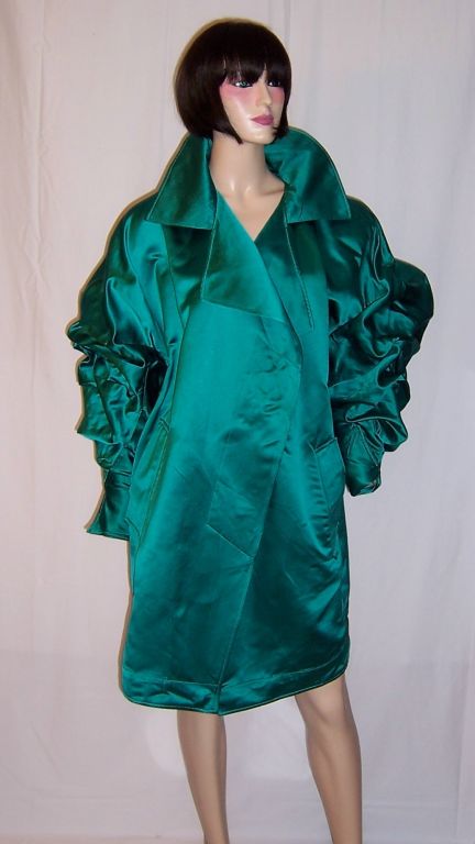 Claude Montana-Viridian Green Silk Coat For Sale 3