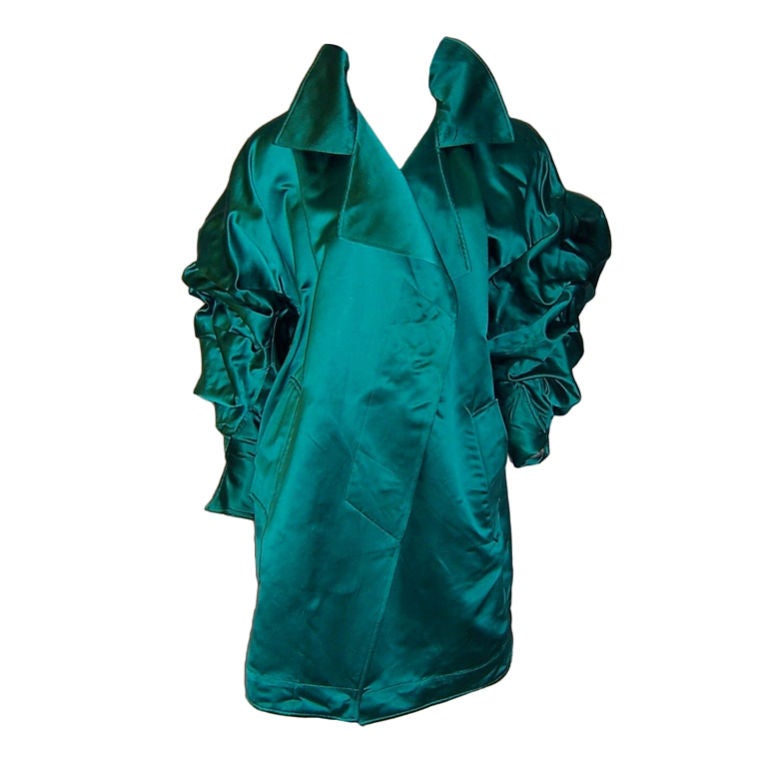 Claude Montana-Viridian Green Silk Coat For Sale