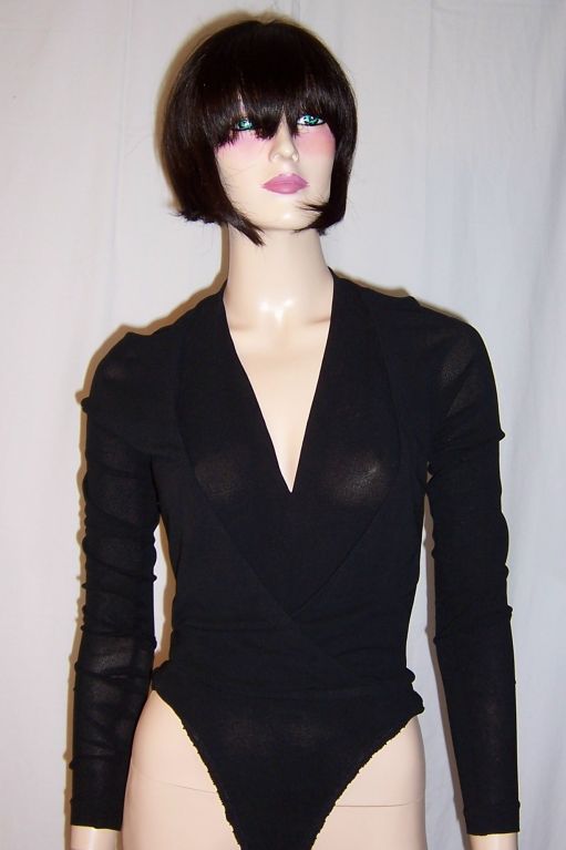 Donna Karan Black Long Sleeved Bodysuit For Sale 2