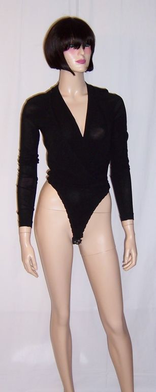 Donna Karan Black Long Sleeved Bodysuit For Sale 3