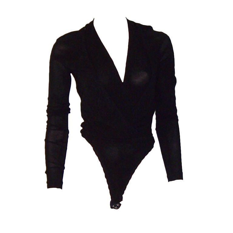 Donna Karan Black Long Sleeved Bodysuit For Sale