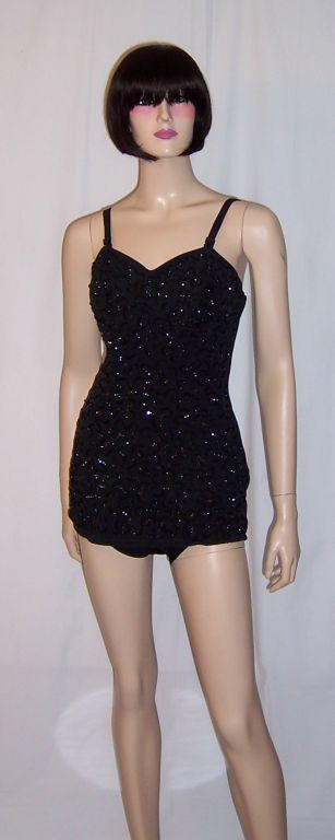 Original Tobi of California-1950's Black Sequined Bathing Suit For Sale 4