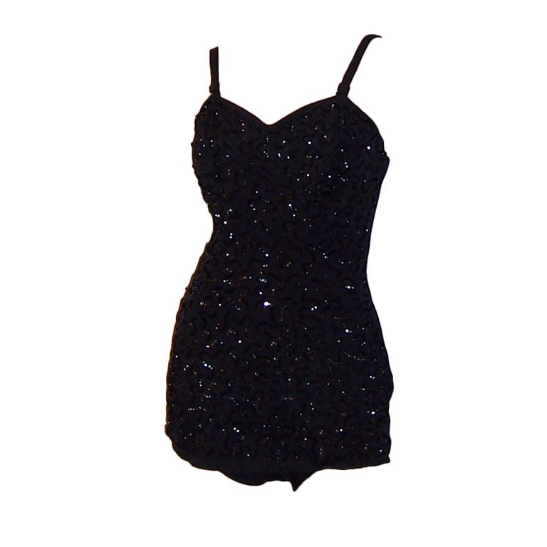 Original Tobi of California-1950's Black Sequined Bathing Suit For Sale