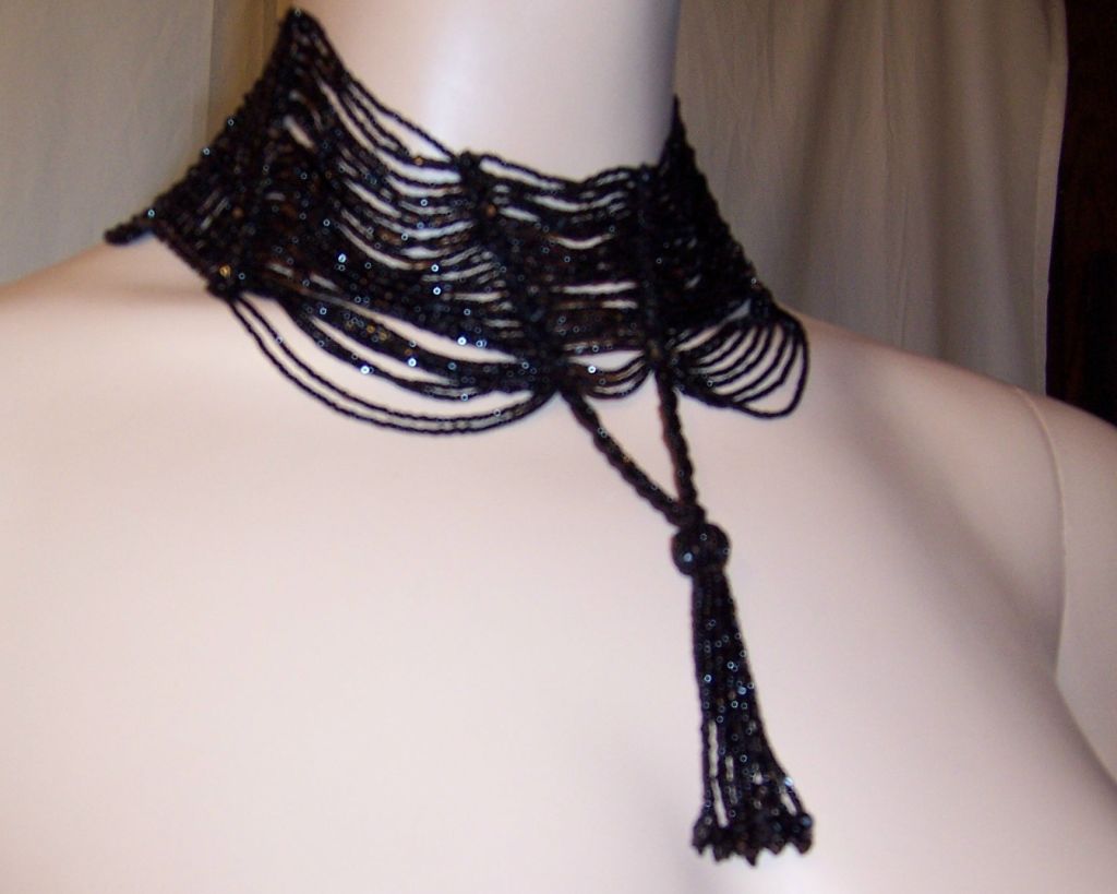 Women's Victorian Black Jet Beaded Choker