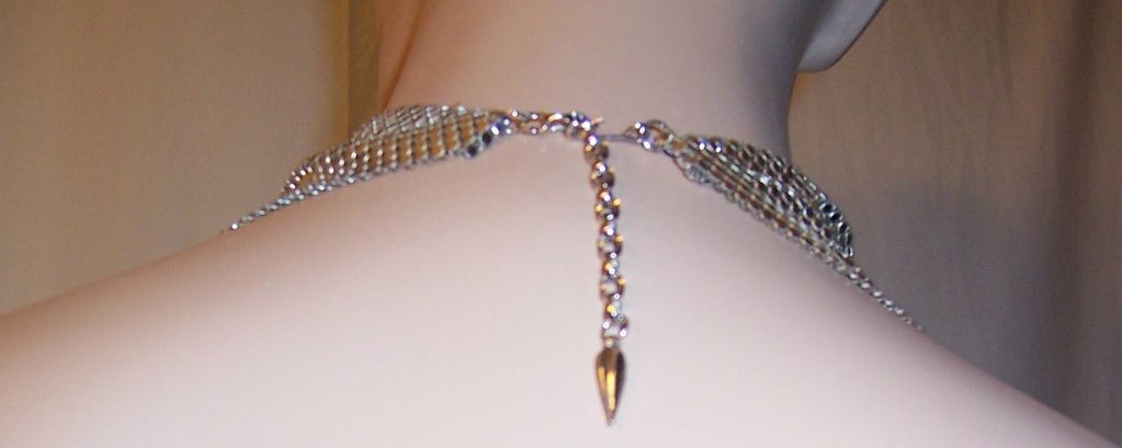 Women's Whiting  & Davis Silver Metal Mesh Bib Necklace/Collar For Sale