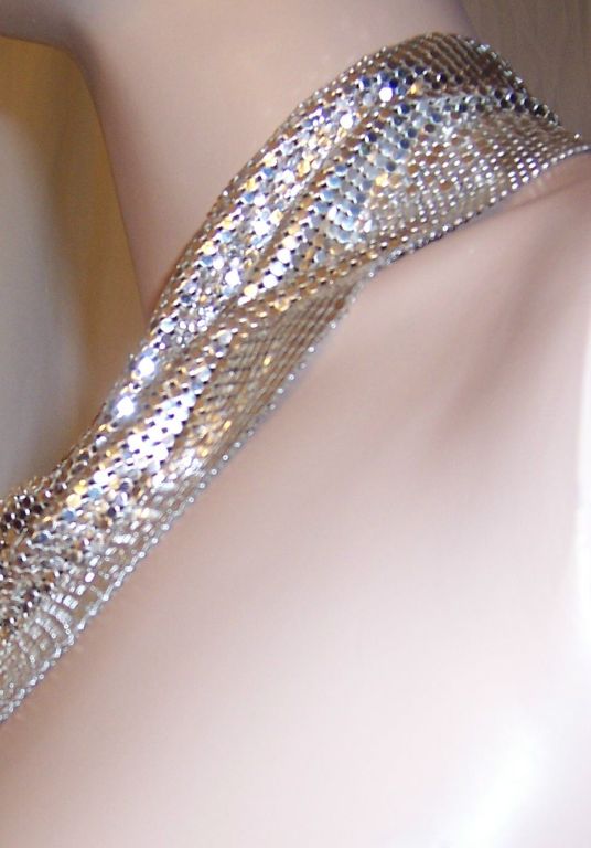Whiting  & Davis Silver Metal Mesh Bib Necklace/Collar For Sale 1