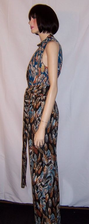 1960's Eleanor Brenner Printed Jumpsuit & Matching Kimono For Sale 2