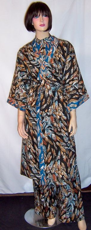 1960's Eleanor Brenner Printed Jumpsuit & Matching Kimono For Sale 4