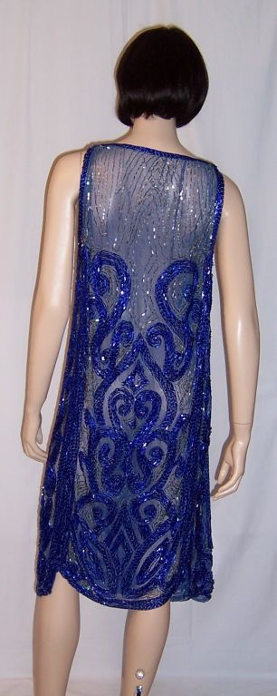 Women's 1920's Cobalt Blue and Silver Beaded Flapper Dress