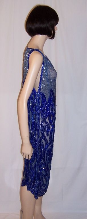 1920's Cobalt Blue and Silver Beaded Flapper Dress 1