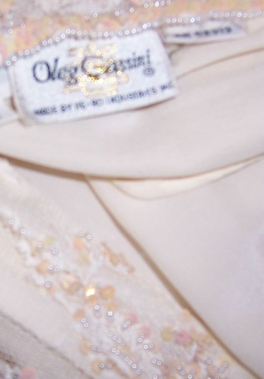 Oleg Cassini, 1970's, Beaded, Sequined, & Lace Cocktail Dress For Sale 4