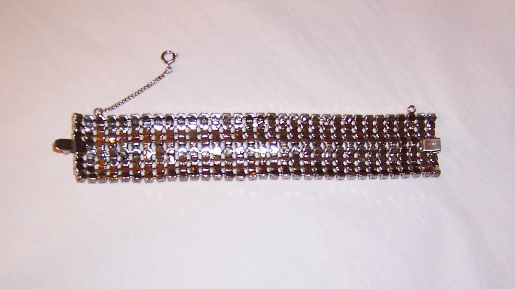 Women's Weiss Clear Rhinestone Bracelet with Safety Chain For Sale