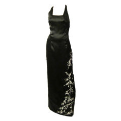 Vintage Nicole Miller Striking Black & White Embroidered  Evening Gown
