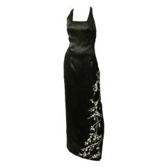 Retro Nicole Miller Striking Black & White Embroidered  Evening Gown