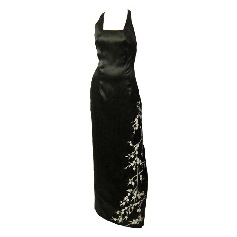 Nicole Miller Striking Black & White Embroidered  Evening Gown For Sale