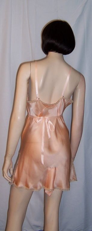 1920's Apricot Teddy Elaborately Trimmed in Ecru Lace In Excellent Condition In Oradell, NJ
