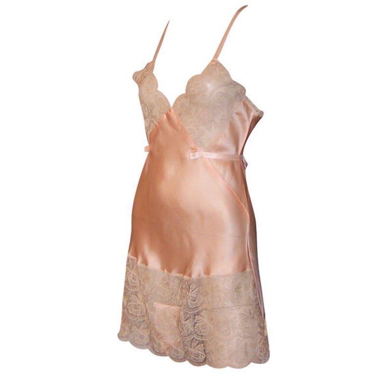 1920's Apricot Teddy Elaborately Trimmed in Ecru Lace