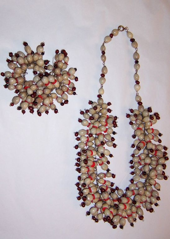 1940's Off-White and Burnt Umber Colored Seed Beaded Set