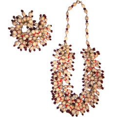 1940's Off-White and Burnt Umber Colored Seed Beaded Set