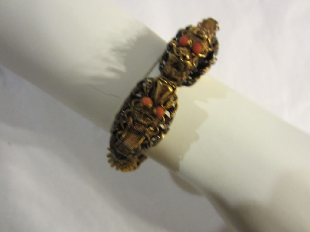 Chinese Double Dragon Vermeil Bracelet with Enamelwork & Coral
