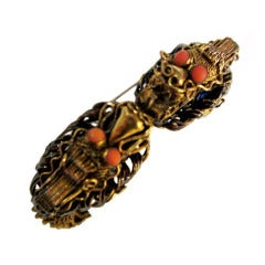 Chinese Double Dragon Vermeil Bracelet with Enamelwork & Coral