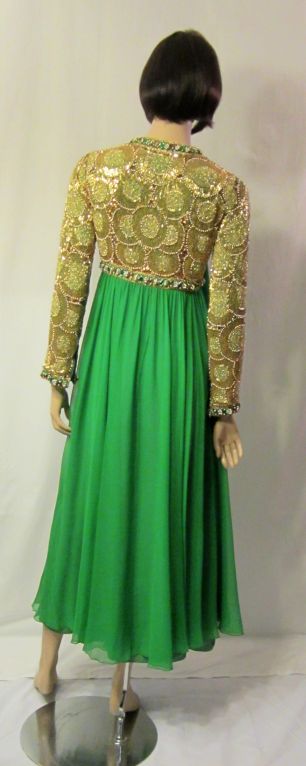 Women's Travilla Kelly Green Gown with Beaded & Jeweled Bodice/Sleeves