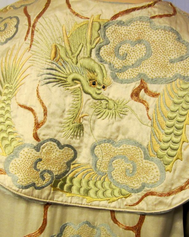 Early 20th Century Asian Hand-Embroidered Robe with Dragons For Sale 1