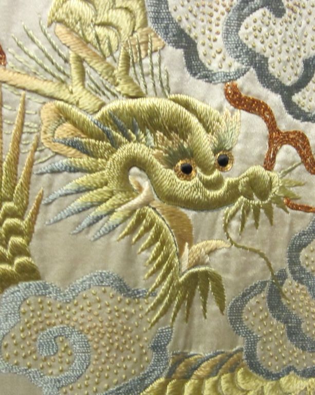 Early 20th Century Asian Hand-Embroidered Robe with Dragons For Sale 2