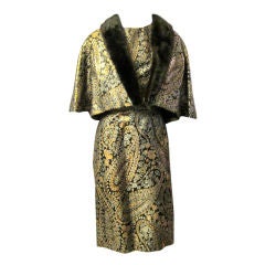 1960's Silver, Gold, & Black Brocaded Outfit with  Mink Collar