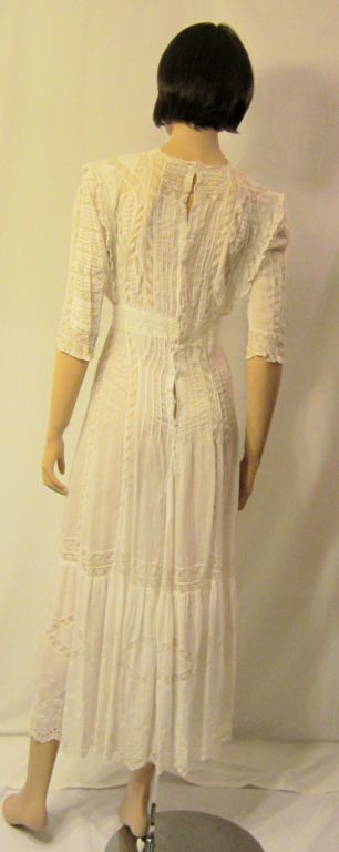 White Edwardian Tea Gown with Hand-Embroidery and Lace For Sale 1
