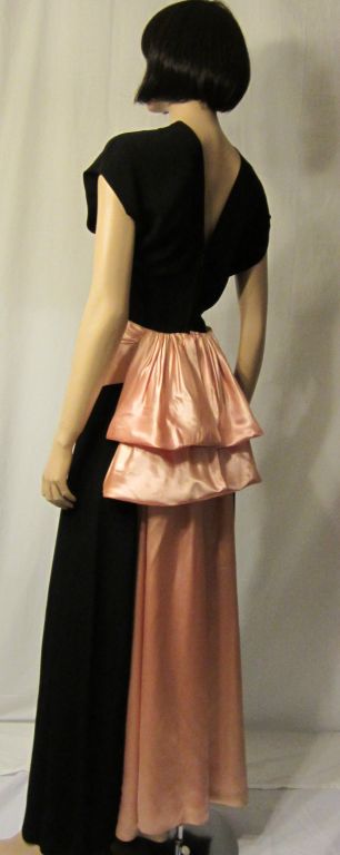 Women's 1930's Black Crepe & Pink Satin Gown with Modified Bustle Effect