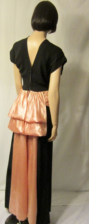 1930's Black Crepe & Pink Satin Gown with Modified Bustle Effect 1
