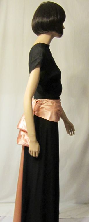 1930's Black Crepe & Pink Satin Gown with Modified Bustle Effect 2