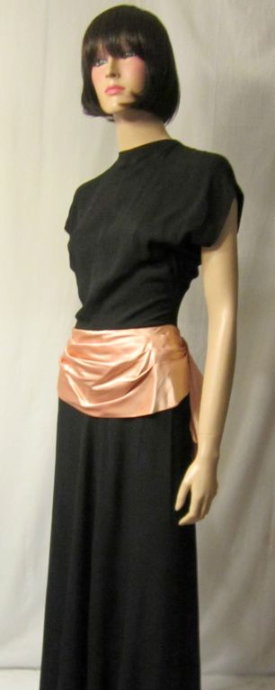 1930's Black Crepe & Pink Satin Gown with Modified Bustle Effect 4