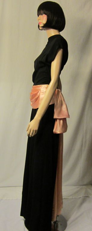 1930's Black Crepe & Pink Satin Gown with Modified Bustle Effect 5