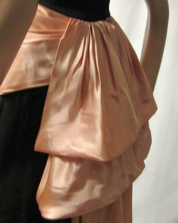 1930's Black Crepe & Pink Satin Gown with Modified Bustle Effect 6